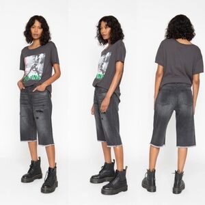 Free People x Sandrine Rose Black Distressed Bermuda Shorts 26